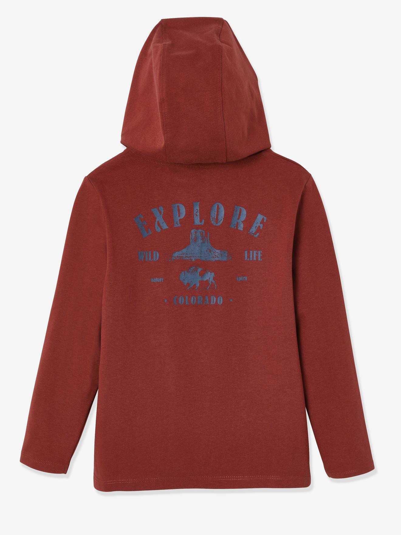 red hooded top