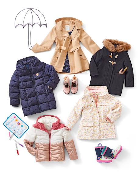 Hooded Duffel Coat with Toggles, in Woollen Fabric, for Girls camel+Dark Blue - vertbaudet enfant 