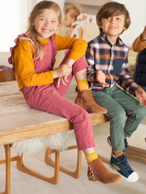 selection-velour-Corduroy Dungarees with Ruffles, for Girls