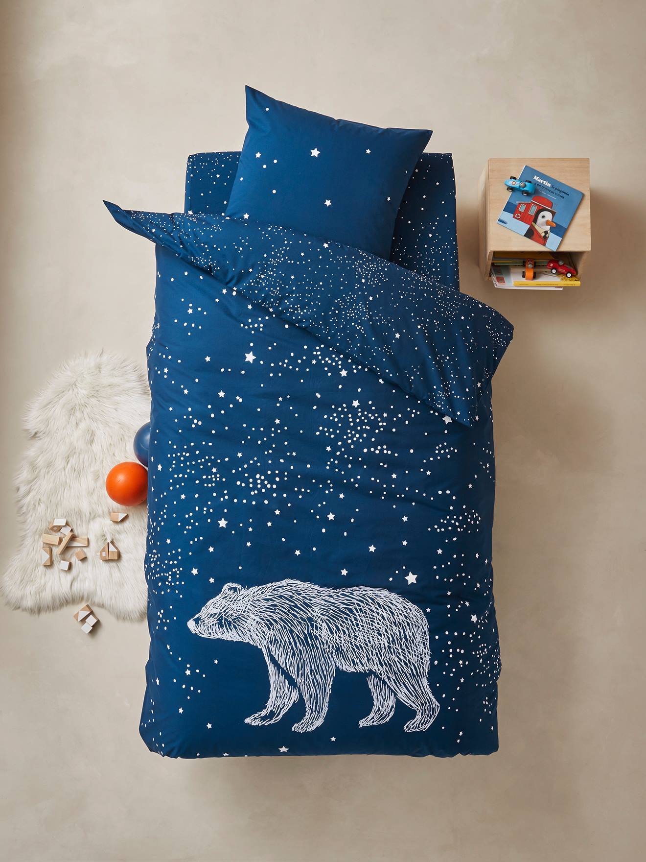 Drap Housse Enfant Ours Polaire Oeko Tex Bleu Fonce Linge De Lit Deco