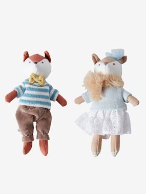Jouet-Premier âge-Doudous, peluches et jouets en tissu-Lot de 2 poupées en lin Renard + Renarde
