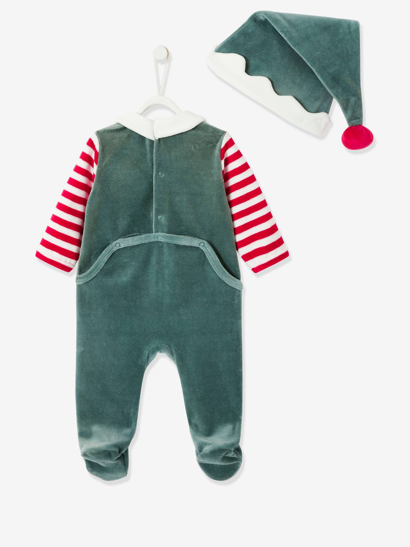 Bébé miniature en pyjama de lutin vert en fimo : annonce grossesse -   France
