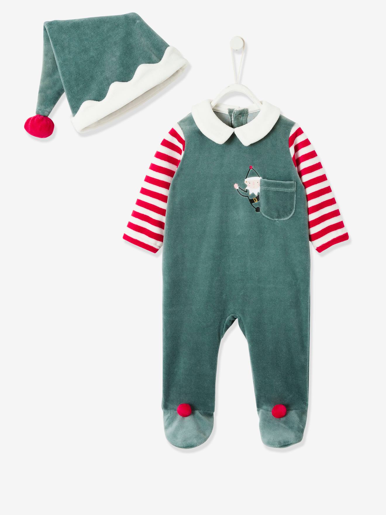 Unisex Christmas Set, Sleepsuit + Beanie, for Babies - green