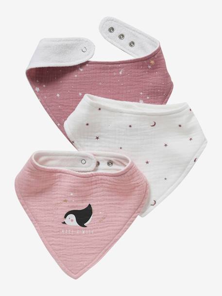 3 Bandana Style Bibs In Cotton Gauze Light Pink Nursery