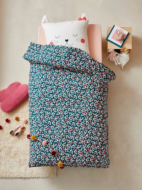 Parure Housse De Couette Taie D Oreiller Enfant Chat Waou Oeko Tex Bleu Multicolore Linge De Lit Deco