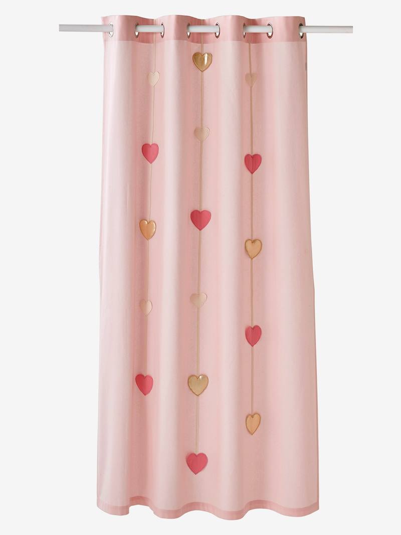 Sheer Curtain with Hearts Garland - light pink, Bedding & Decor