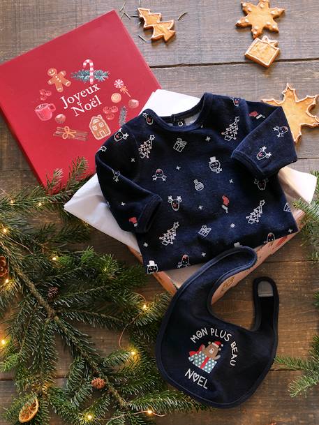 Christmas Combo Sleepsuit Bib For Baby Boys Dark Blue Print Baby