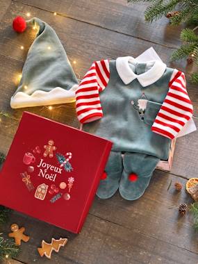 Accessoires de Noël-Coffret cadeau de Noël bébé mixte pyjama + bonnet Joyeux Lutin