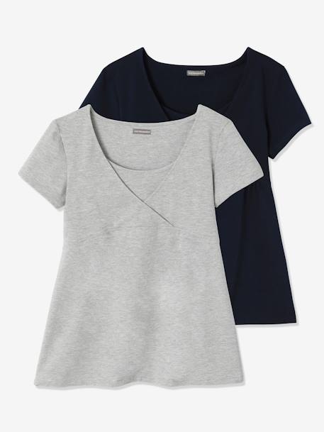 Pack of 2 Wrap-Over T-Shirts, Maternity & Nursing Special Black+Dark Blue+pale pink - vertbaudet enfant 