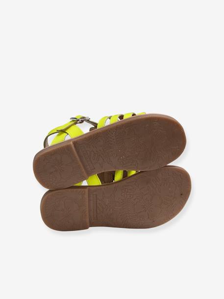 Sandales multi-brides cuir fille CAMEL+jaune+Jaune fluo+ROSE - vertbaudet enfant 