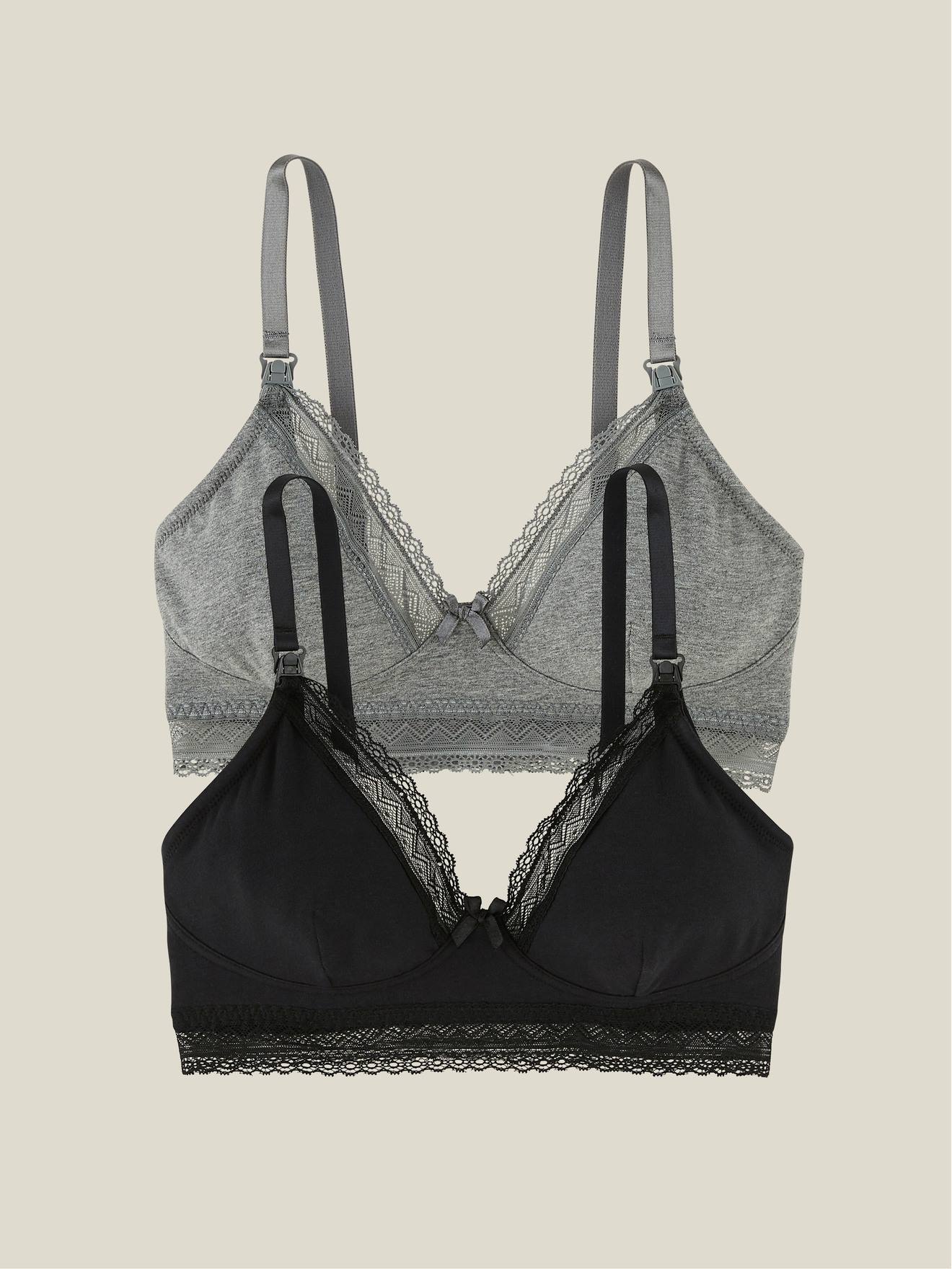 Pack of 2 nursing bralettes in cotton, black + grey, La Redoute Collections