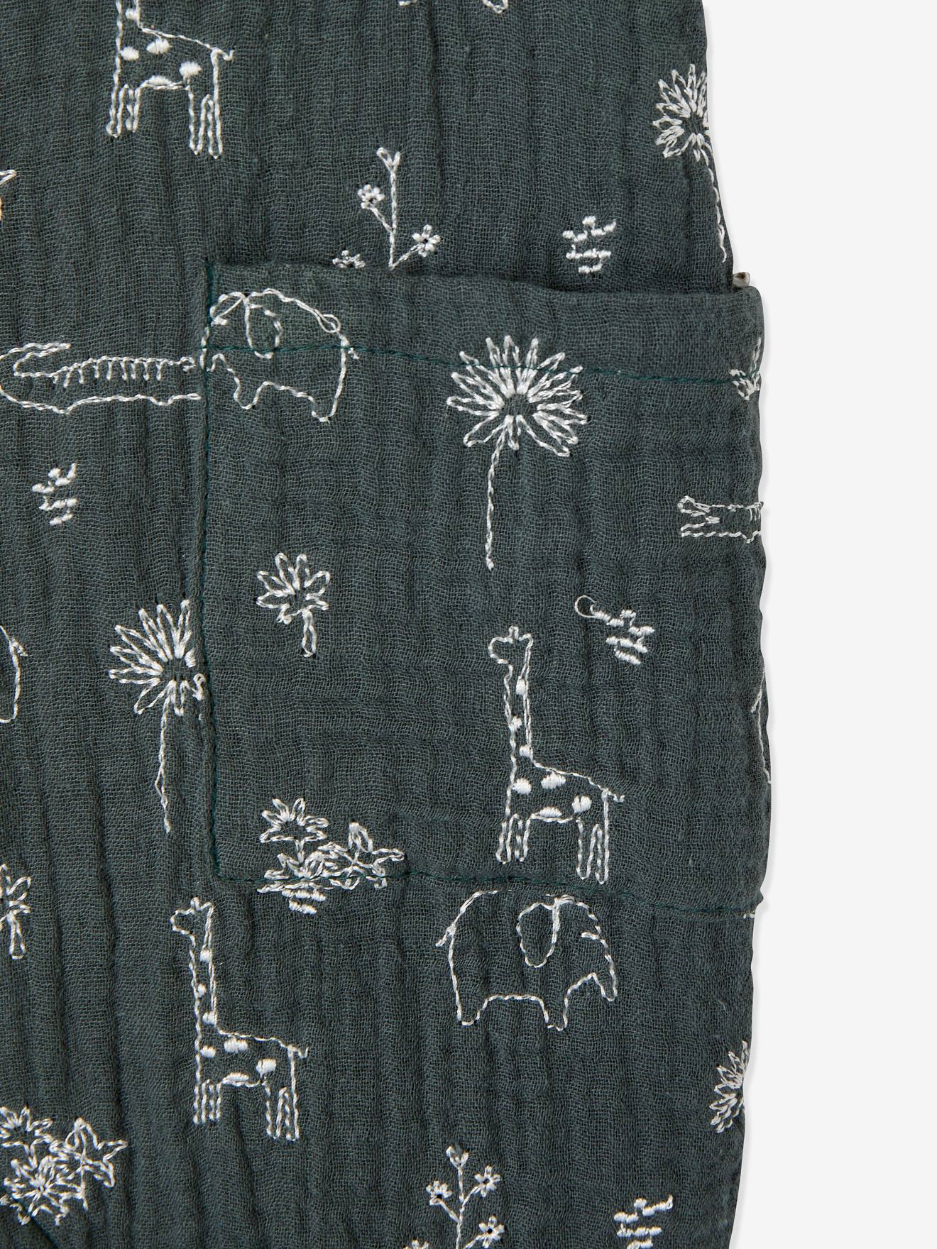 Combinaison Bebe Naissance Garcon En Gaze De Coton Brodee Bleu Jean Imprime Bebe