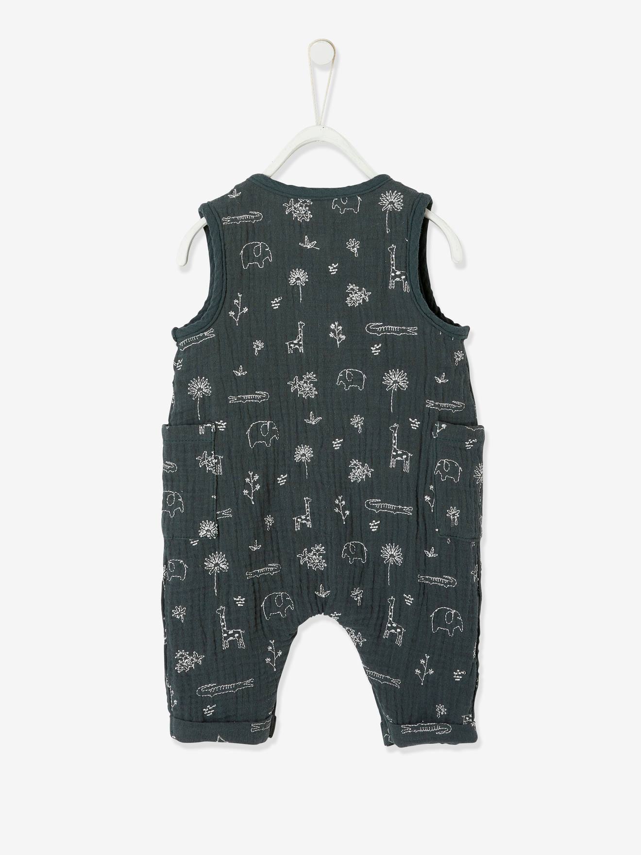 Combinaison Bebe Naissance Garcon En Gaze De Coton Brodee Bleu Jean Imprime Bebe