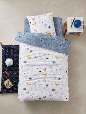 Linge de lit & Déco-Parure housse de couette + taie d'oreiller enfant COSMOS