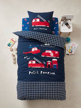 Bedding & Decor-Duvet Cover + Pillowcase Set for Children, 'Petit Pompier' Theme