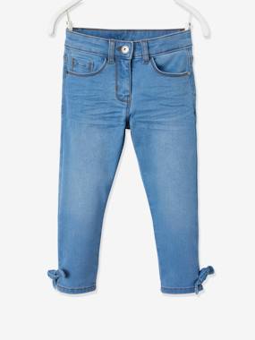 -Cropped Denim Trousers with Fancy Bow, for Girls