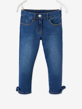 Girls-Cropped Denim Trousers with Fancy Bow, for Girls