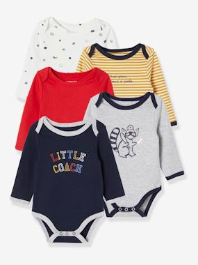 -Pack of 5 Long Sleeve Bodysuits in Pure Cotton, for Babies