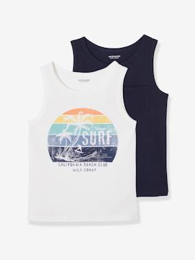 Boys-Pack of Two Tank Tops with Surf Motif & Stripes, for Boys