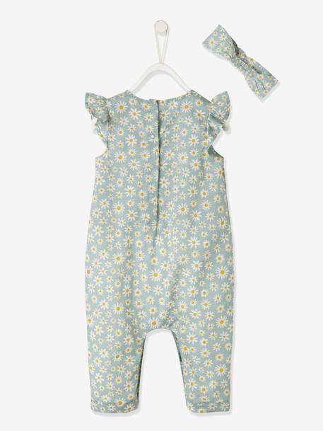 Fleece Jumpsuit & Hairband Set for Baby Girls - green medium all