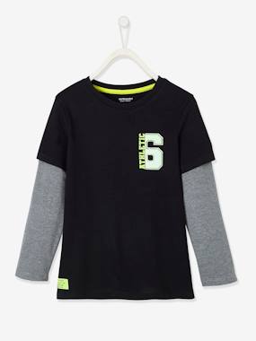 -2-in-1 Effect Sports Top with Fluorescent Details for Boys