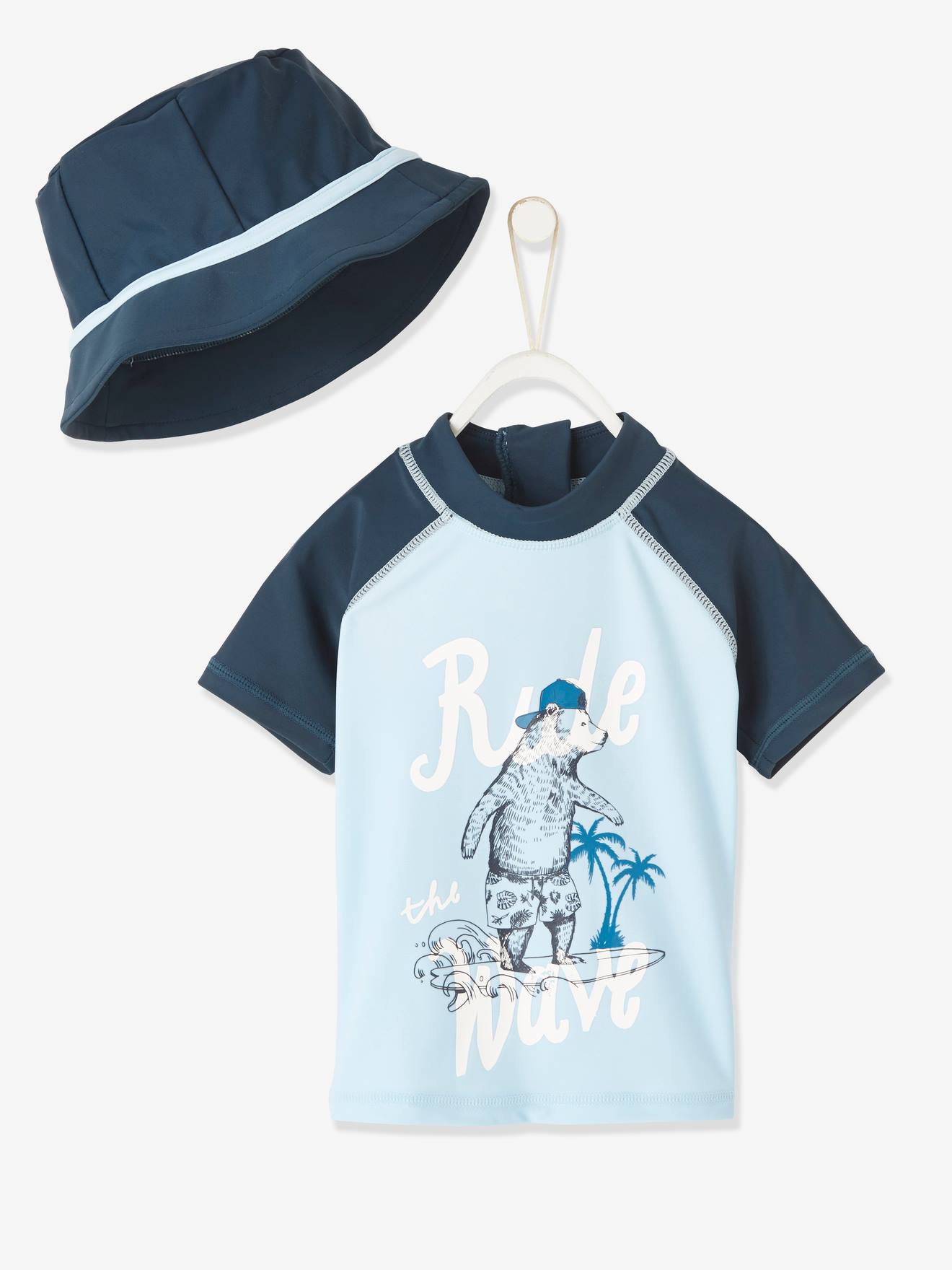 Ensemble De Bain Anti Uv Bebe Garcon Bonnet T Shirt Bleu Bebe