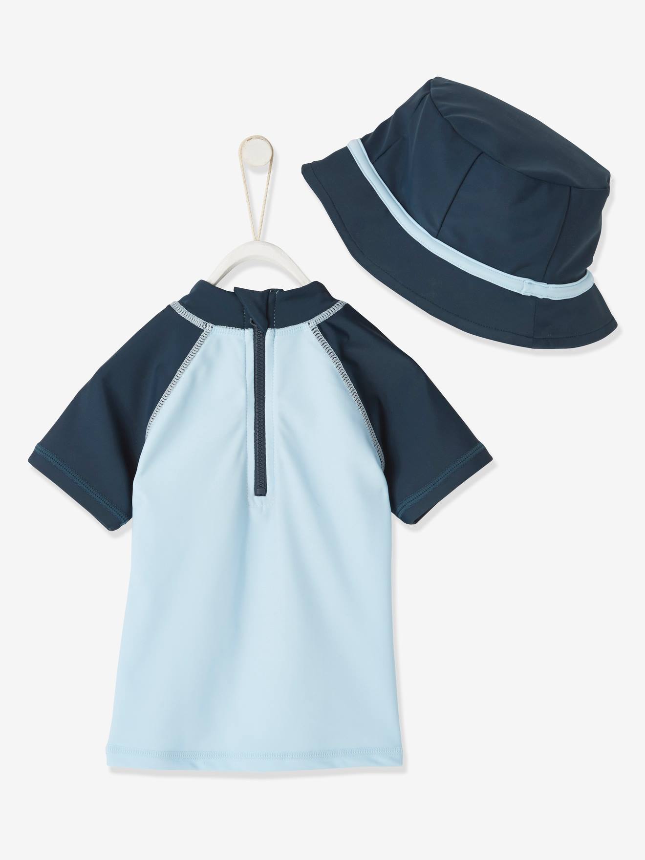 Ensemble De Bain Anti Uv Bebe Garcon Bonnet T Shirt Bleu Bebe