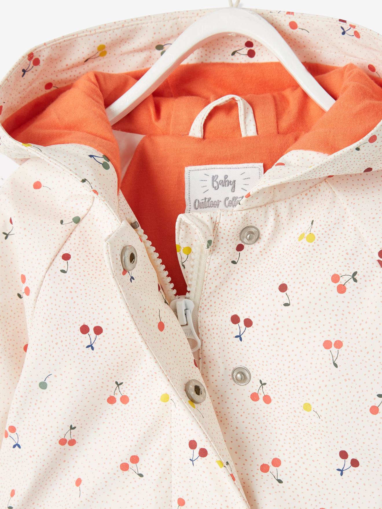 Hooded Raincoat For Baby Girls White Print Baby