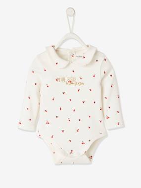 Baby-Bodysuits & Sleepsuits-Long Sleeve Bodysuit with Peter Pan Collar for Babies