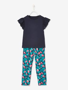 Girls-Outfits-T-Shirt & Fluid Printed Trouser Combo, for Girls