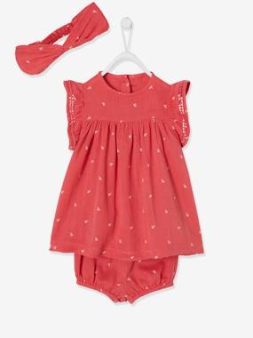 -Printed Outfit: Dress + Bloomer Shorts + Headband, for Babies