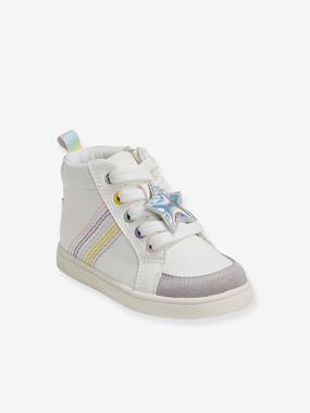 Shoes-Baby Footwear-Baby Girl Walking-High-Top Trainers with Laces for Baby Girls