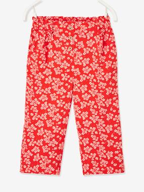 -Cropped Loose-Fitting Trousers with Flower Print, for Girls
