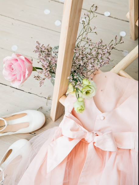 Girls' Sateen & Tulle Occasion Dress BLUE LIGHT SOLID+Light Pink+White - vertbaudet enfant 