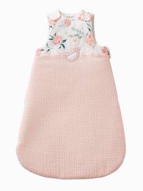 -Sleeveless Baby Sleep Bag in Cotton Gauze, EAU DE ROSE Theme