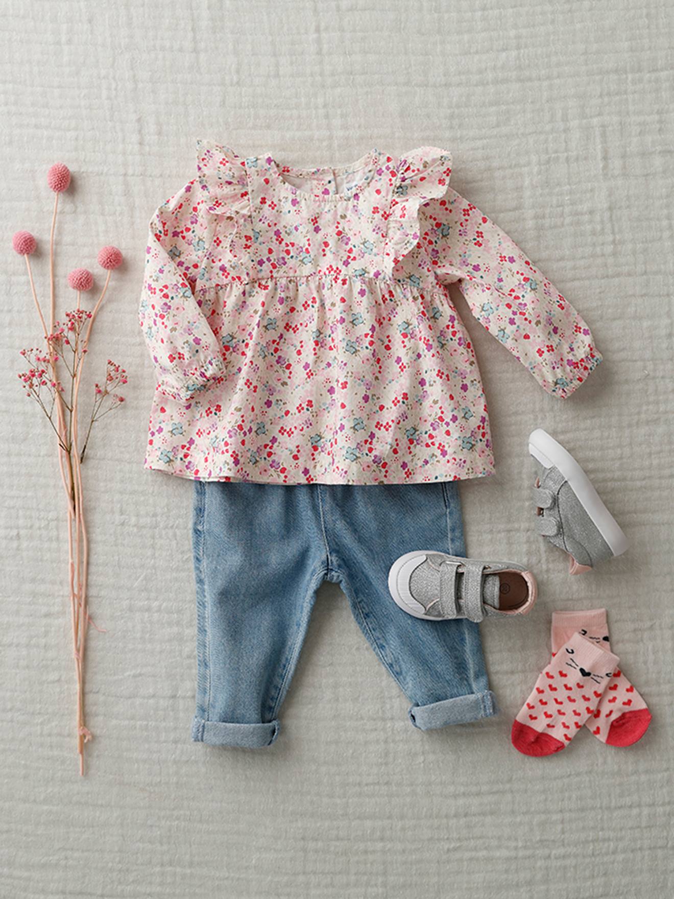 Blouse Coton Lin Bebe Fille Rose Pale Imprime Bebe