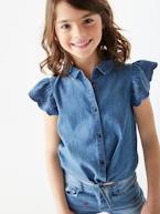 Denim Blouse with Embroidered Ruffle on Sleeves, for Girls  - vertbaudet enfant 