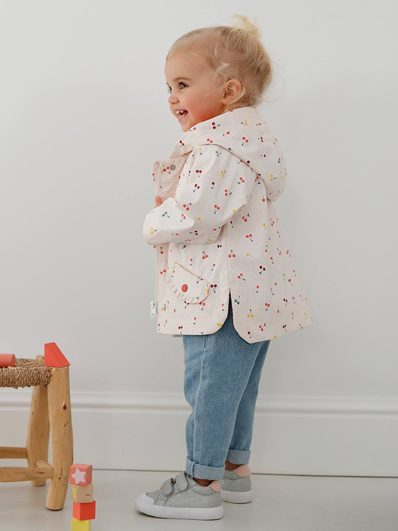 Cire Avec Capuche Bebe Fille Ivoire Imprime Bebe