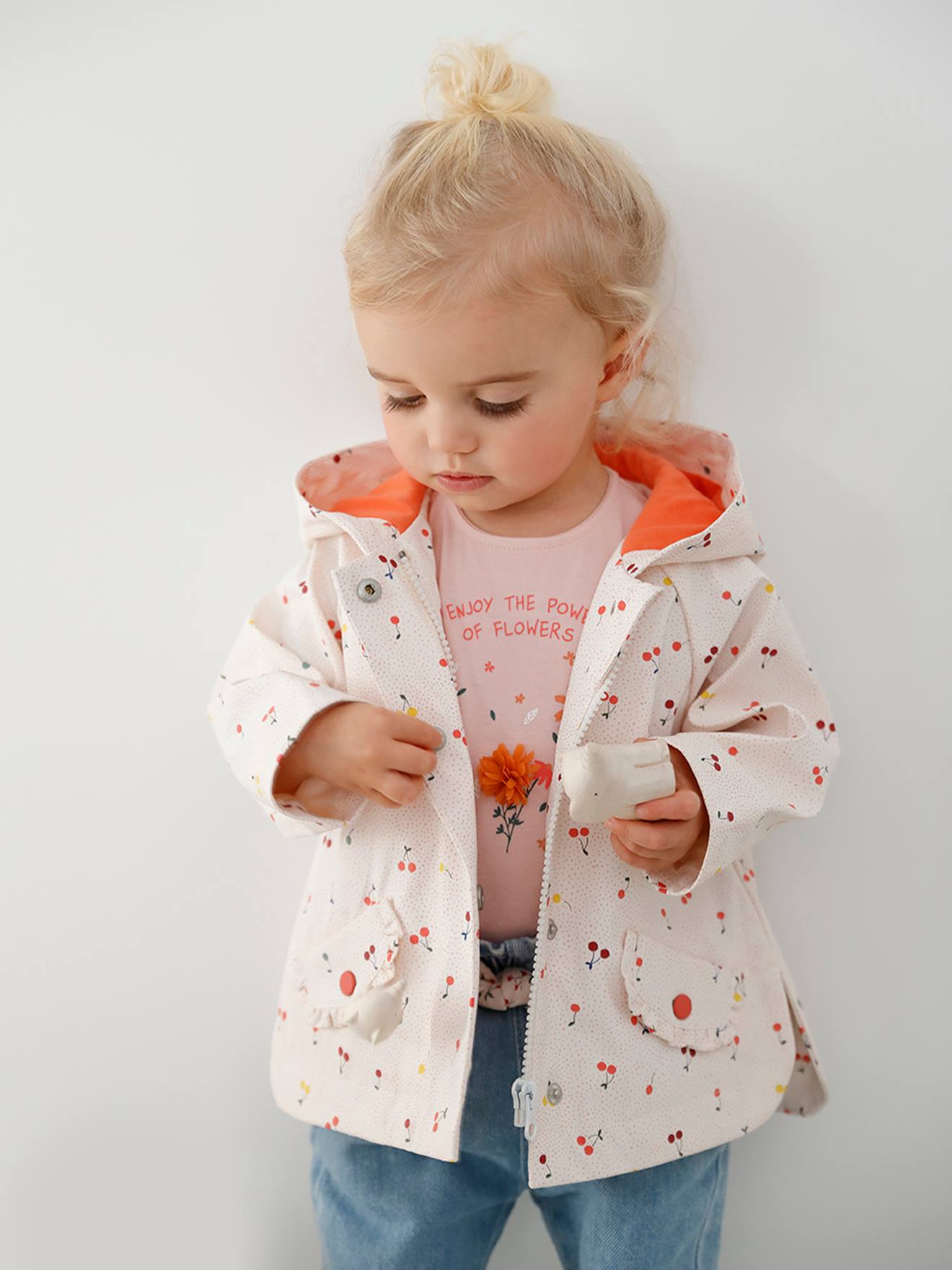 Cire Avec Capuche Bebe Fille Ivoire Imprime Bebe