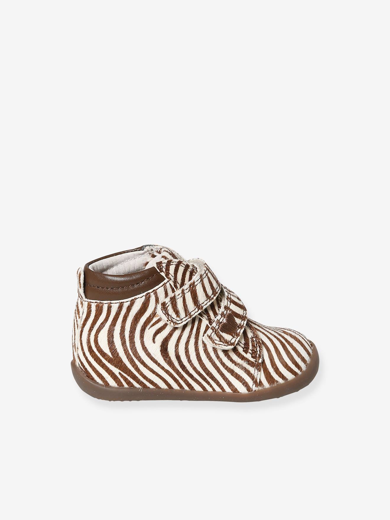 Bottillons Cuir Bebe Fille Premiers Pas Blanc Zebre Chaussures