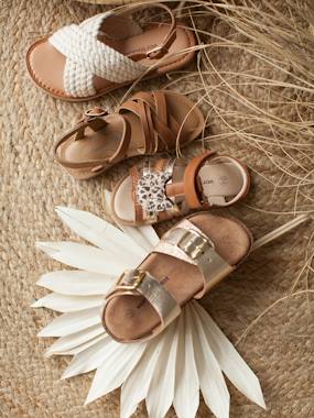 Sandales Cuir Fille Vertbaudet - Taille 31 - Couleur Light Gold - Brides Réglables, Semelle Souple Antidérapante