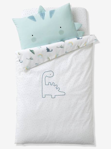 Housse De Couette Bebe Reversible Petit Dino Oeko Tex Blanc Bleu Linge De Lit Deco