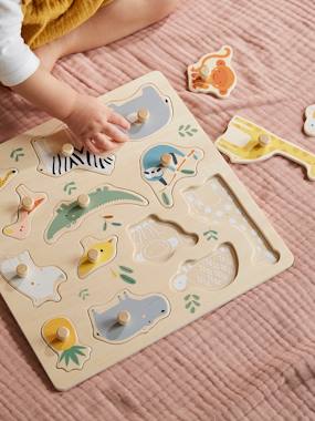 Puzzle Bois Boutons BANQUISE Vertbaudet - 14 Pièces à Encastrer - Dès 10 Mois - Développe Motricité Fine - Thème Animaux Polaires