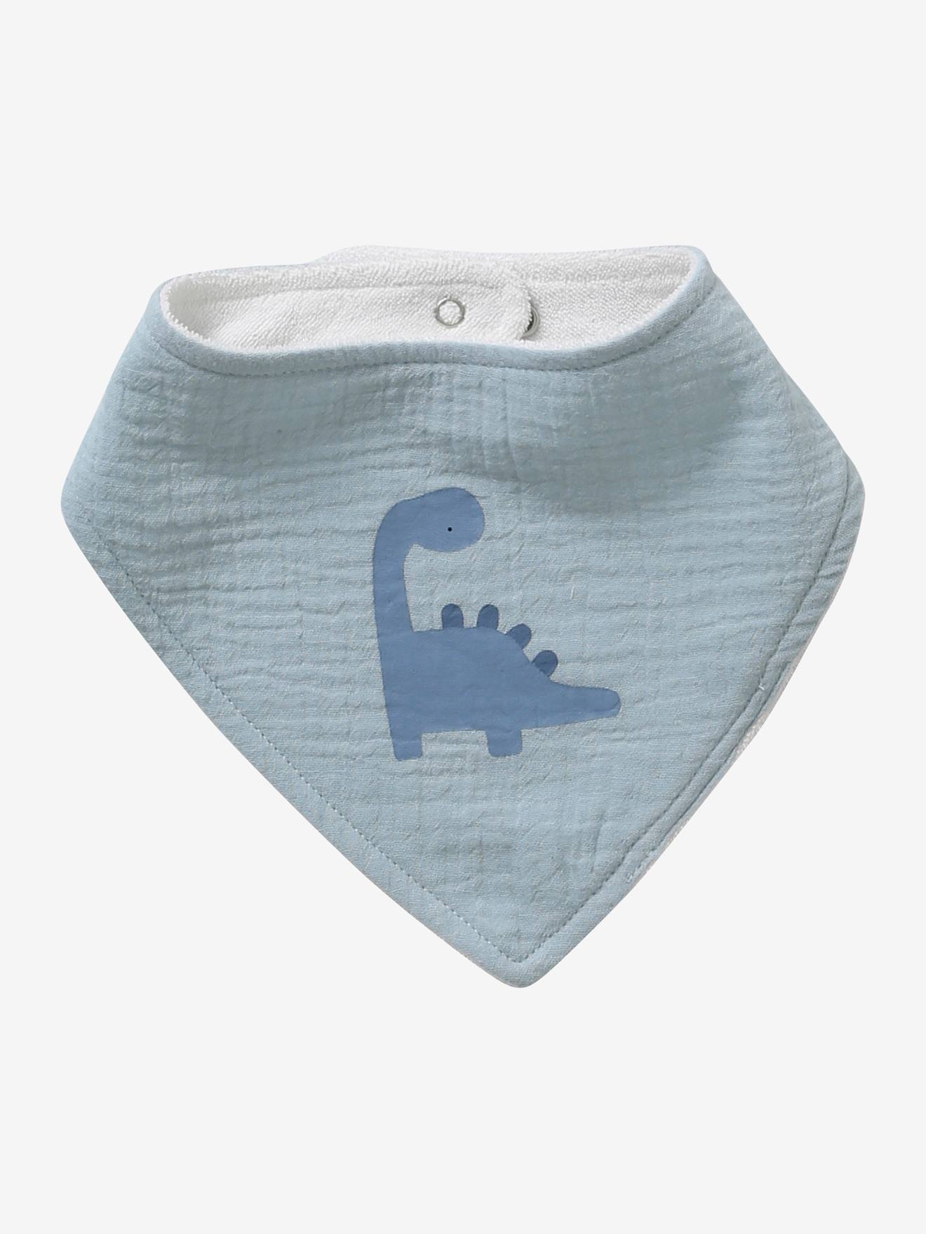 3 Bandana Style Bibs In Cotton Gauze Light Blue Nursery