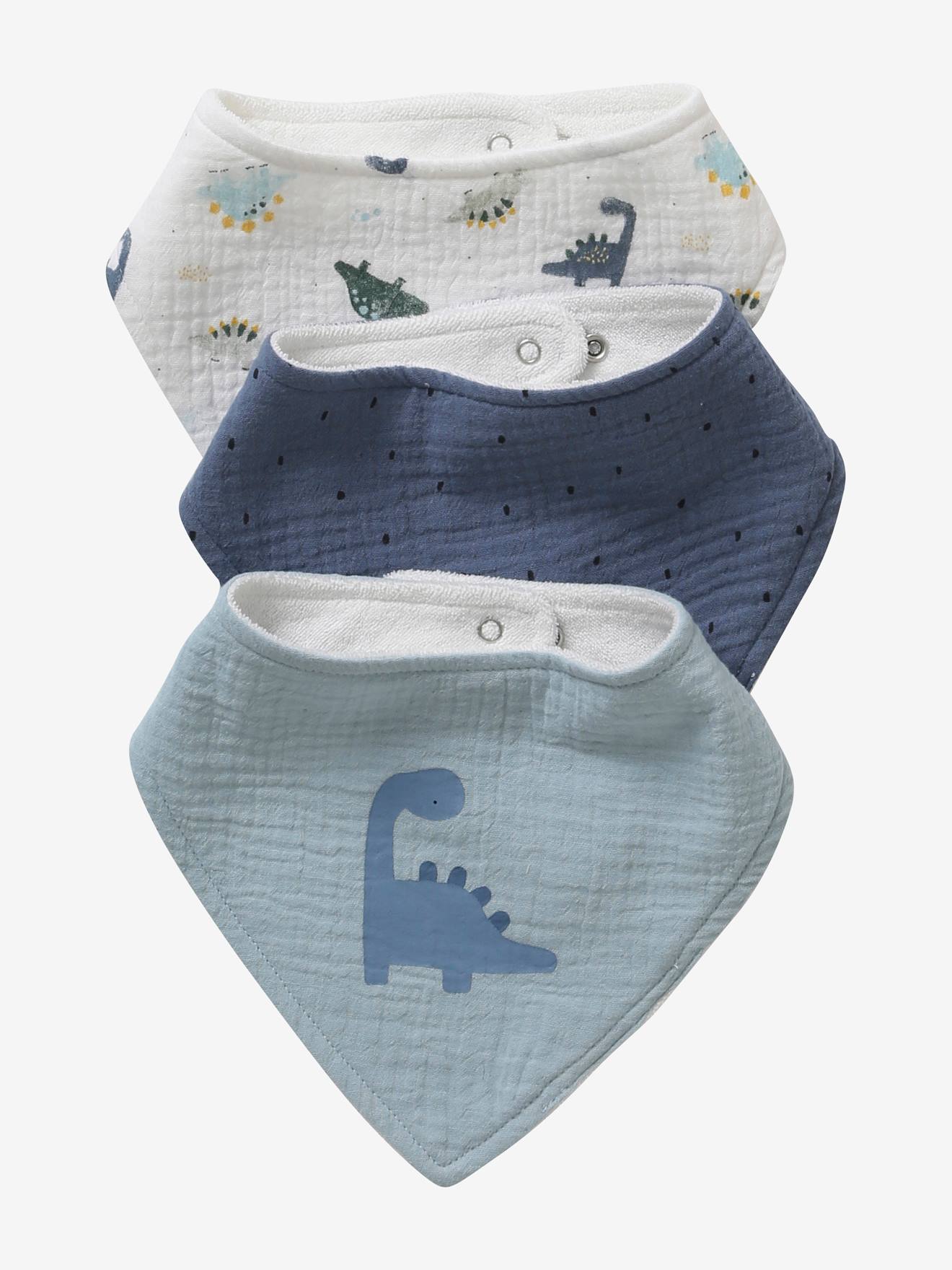 3 Bandana Style Bibs In Cotton Gauze Light Blue Nursery