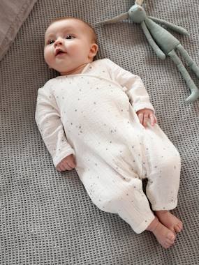 -Crossover Sleepsuit in Cotton Gauze, for Babies