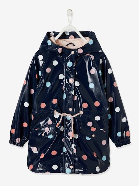 Hooded Magic Dots Raincoat For Girls Dark Blue Print Girls
