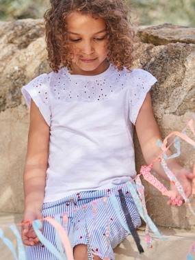 Girls-T-Shirt for Girls, with Broderie Anglaise and Ruffled Sleeves