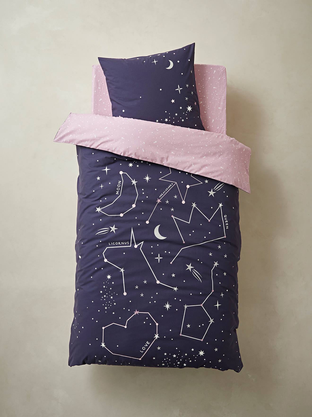 Unicorn Magical Stars Glow in the Dark Duvet Cover and Pillowcase Bedding Set 