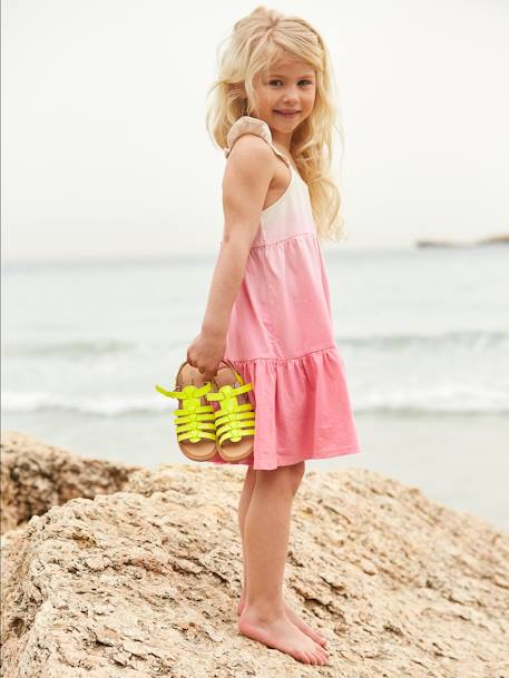Sandales multi-brides cuir fille CAMEL+jaune+Jaune fluo+ROSE - vertbaudet enfant 